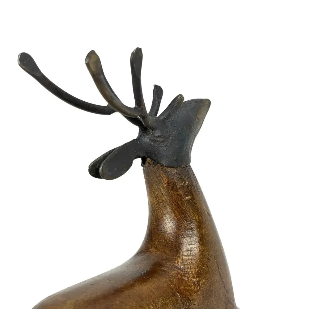 Pier 1 Imports Reindeer Christmas Stocking Hanger Holder Wood Metal Holiday Deer